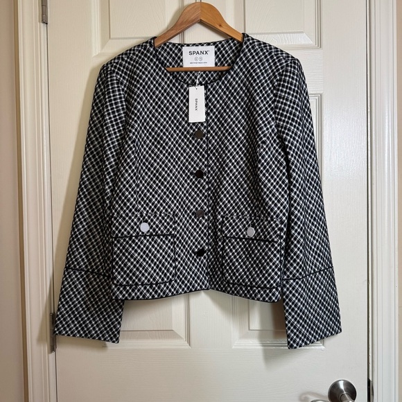 Spanx Ponte Lady Jacket in Jacquard Classic Black Plaid Size XL - Picture 4 of 12